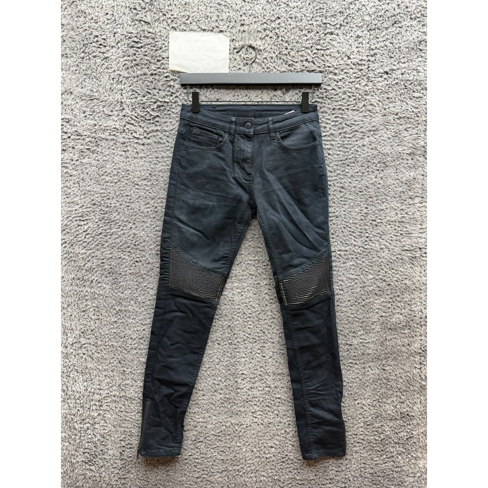 Sandro Paris Mid Rise Slim Fit Moto Biker Skinny Denim Jeans Black Size 36